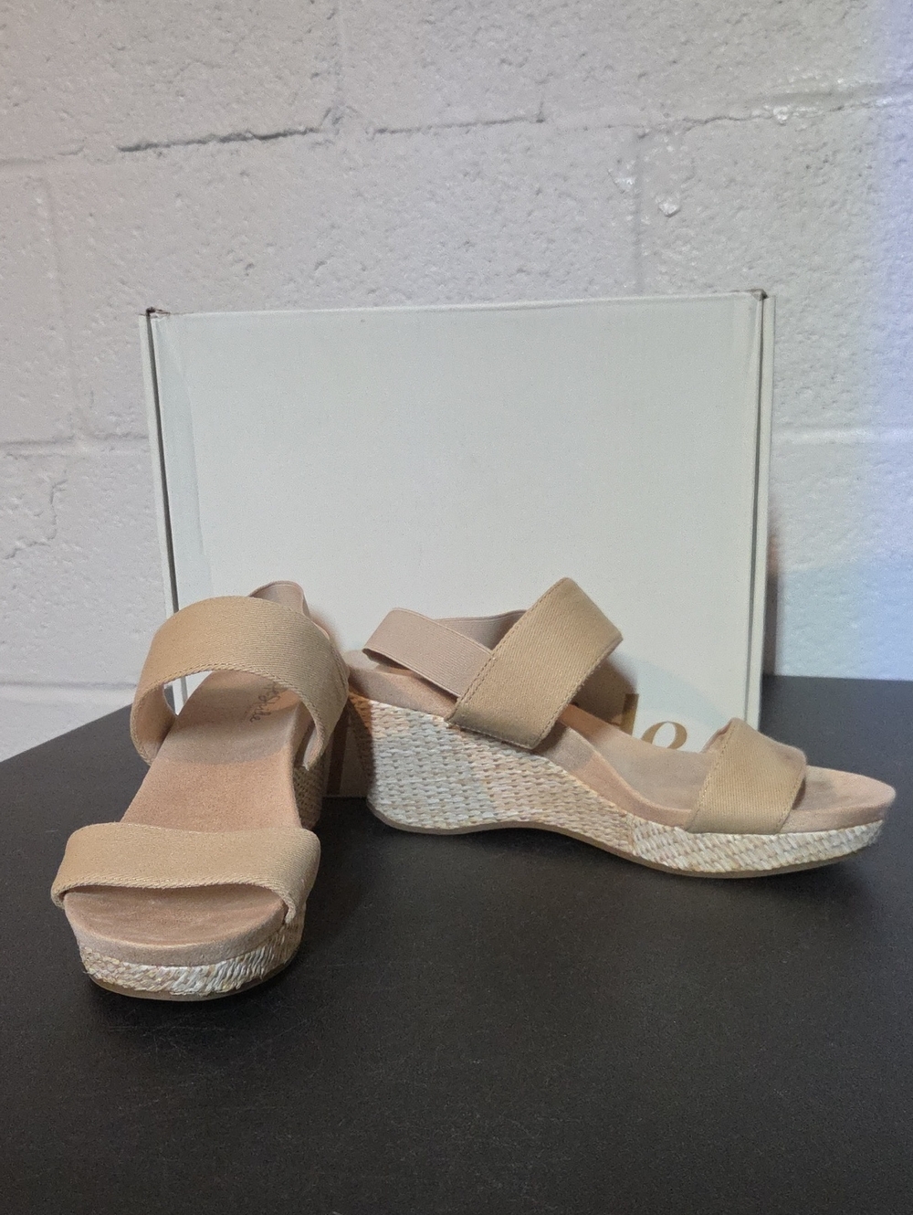 Life Stride Beige Elastic Strap Wedge Sandals